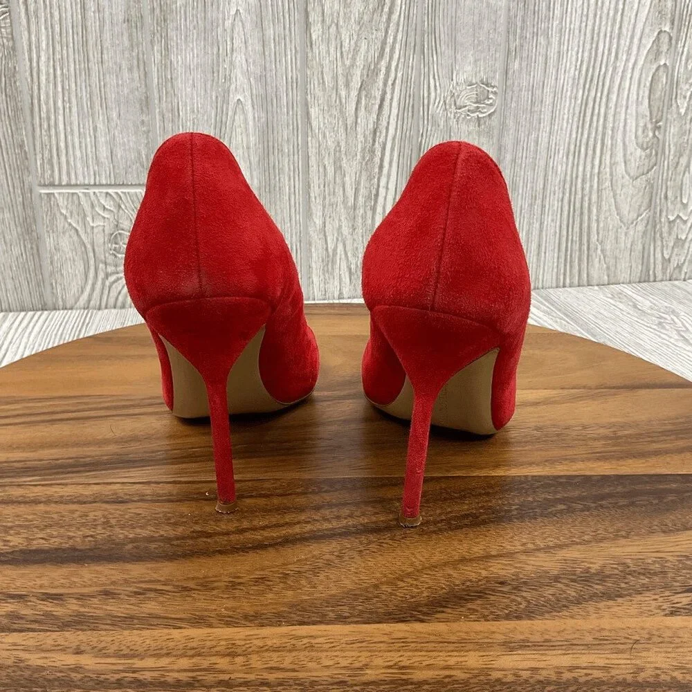 Manolo Blahnik BB 105 Red Suede Shoes Pumps Heels Pointed Toe